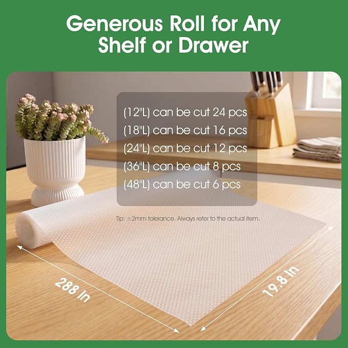 PABUSIOR Large Clear Shelf Liners for Kitchen Cabinets: 23.8" W x 288" L Waterproof Under Sink Mat - Non-Adhesive Non Slip Translucent Large Drawer Liner for Pantry Shelves - Image 9