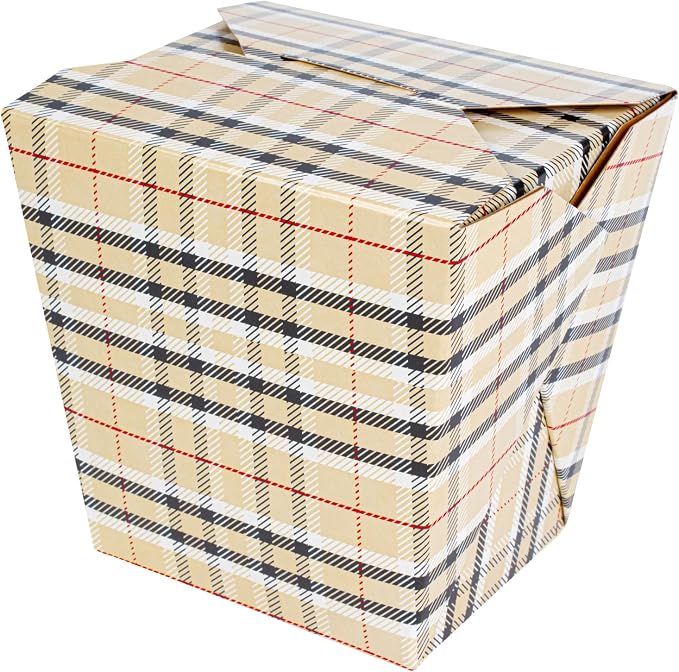 Restaurantware 26 oz Square Paper Plaid Noodle Take Out Container, 200 Pack - Image 15