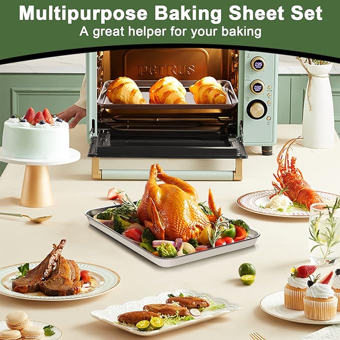 Baking Sheet Tray Set of 10, EWFEN Stainless Steel Baking Pan Cookie Pan Sheet, Size 16 x 12 x 1 inch, Warp Resistant & Heavy Duty & Rust Free - Image 6