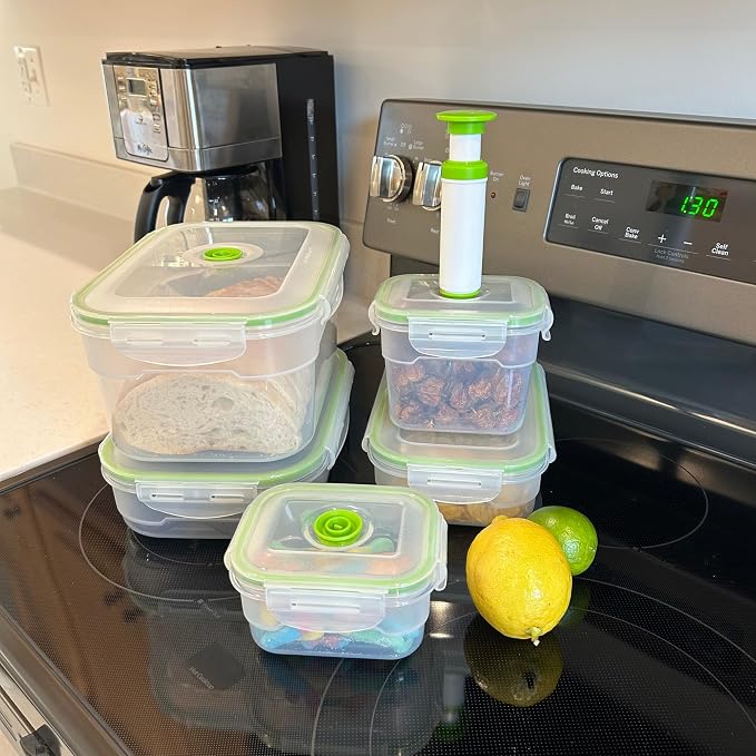 Lasting Freshness BPA-Free Plastic Vacuum Seal Containers with Hand Pump – Airtight Food Storage, Meal Prep & Pantry Organization, Preserves Freshness 5X Longer, 11-Piece Set - Image 9