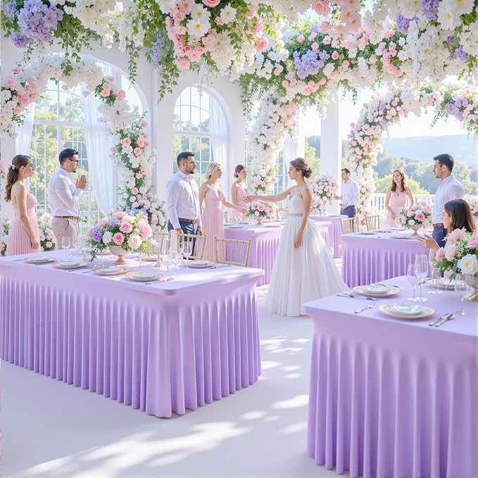 2 Pack Purple Table Cloth for 6 Foot Rectangle Tables Spandex Fitted Tablecloth 6ft Stretch Table Covers Skirt Purple Banquet Tablecloths Wrinkle Free Tablecloth for Party Wedding Birthday Event - Image 8