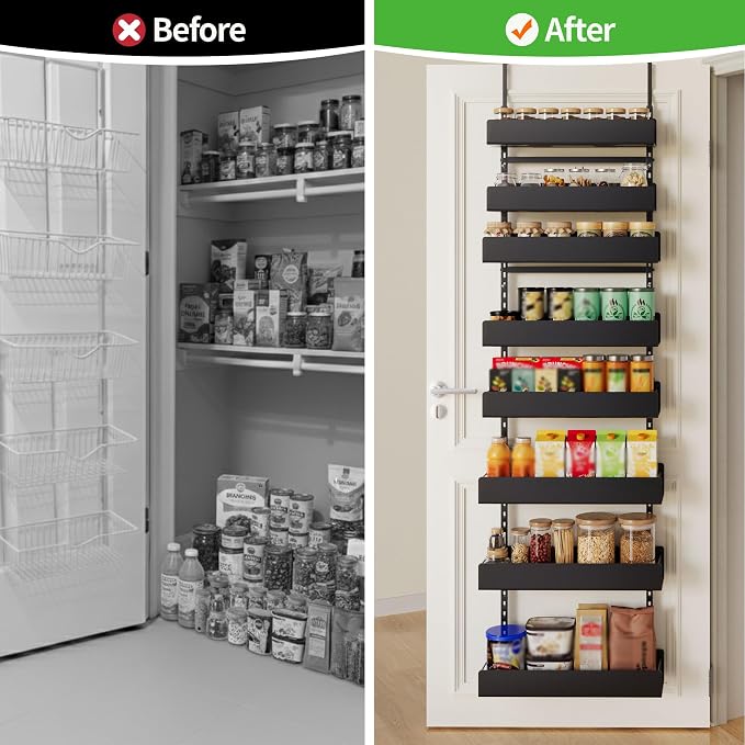 8-Tier Over Door Organizer, Sturdy Slim Hanging Spice Rack for Cabinet & Pantry, Black - Image 7