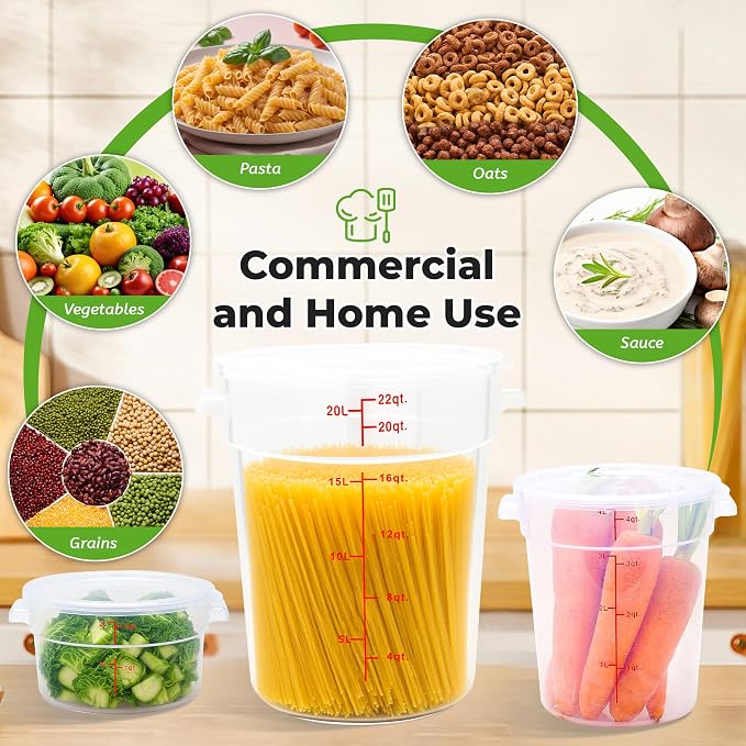 BIEAMA 4 Pack 12 Qt Round Food Storage Containers with Lids, Translucent PP | Include lids, labels, measuring cups and containers with capacity markings for food prep, pantry storage and dough proofing. - Image 7
