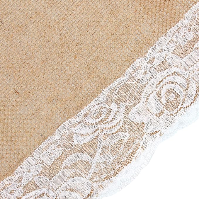 BambooMN Natural 15" x 88" Vintage Lace Burlap Table Runner for Rustic Wedding Bridal Shower Bachelorette Graduation Party Table Home Decor Decorations, 2 Pieces - Image 3