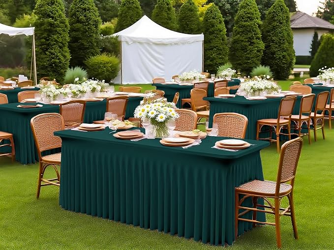 2 Packs Emerald Green Spandex Table Clothes for 8 Ft Tables - Image 8