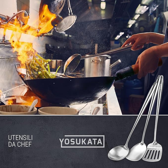 YOSUKATA 17" Stainless Steel Wok Spatula Ladle and Turner Set of 3 | High-Grade 304 Stainless Steel Kitchen Utensils Set - Dishwasher Safe Accessories - Wok Utensils - Cooking Tools - Image 8