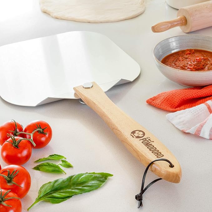 Chef Pomodoro Aluminum Metal Pizza Peel with Foldable Wood Handle for Easy Storage, Pizza Spatula, Gourmet Luxury Pizza Paddle for Baking Homemade Pizza Bread (12 inch) (Pack of 2) - Image 8