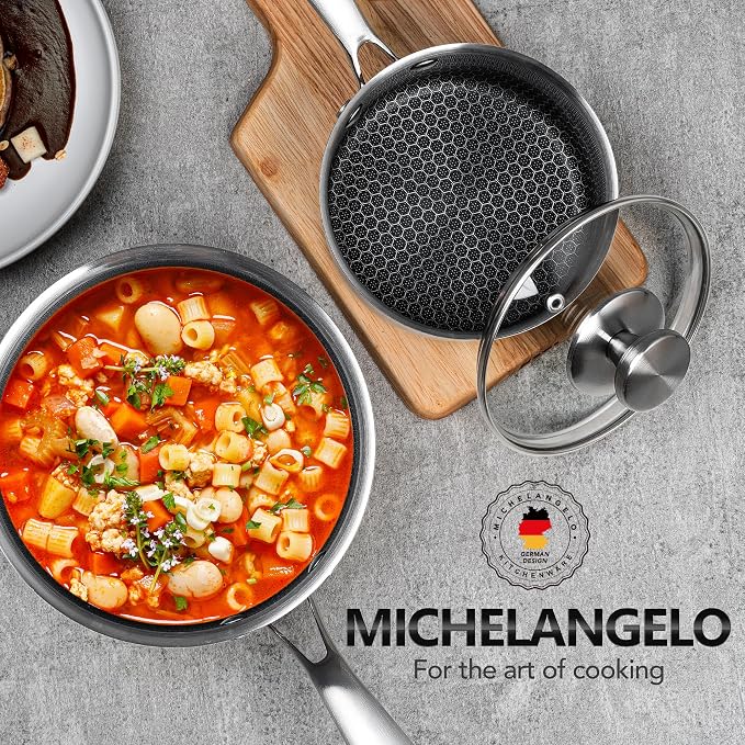 MICHELANGELO Stainless Steel Saucepan Set 1QT & 2QT, Premium Triple Ply Sauce Pan with Lid, Sauce Pot with Honeycomb Interior - 4pcs - Image 7