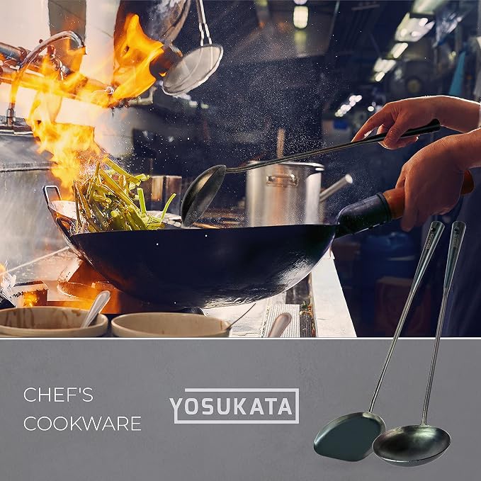 YOSUKATA 17" Blue Carbon Steel Wok Spatula and Ladle, 3 pairs Chopsticks | Durable Wok Utensils Set of 5 - Traditional Asian Cooking Tools and Accessories - Image 8