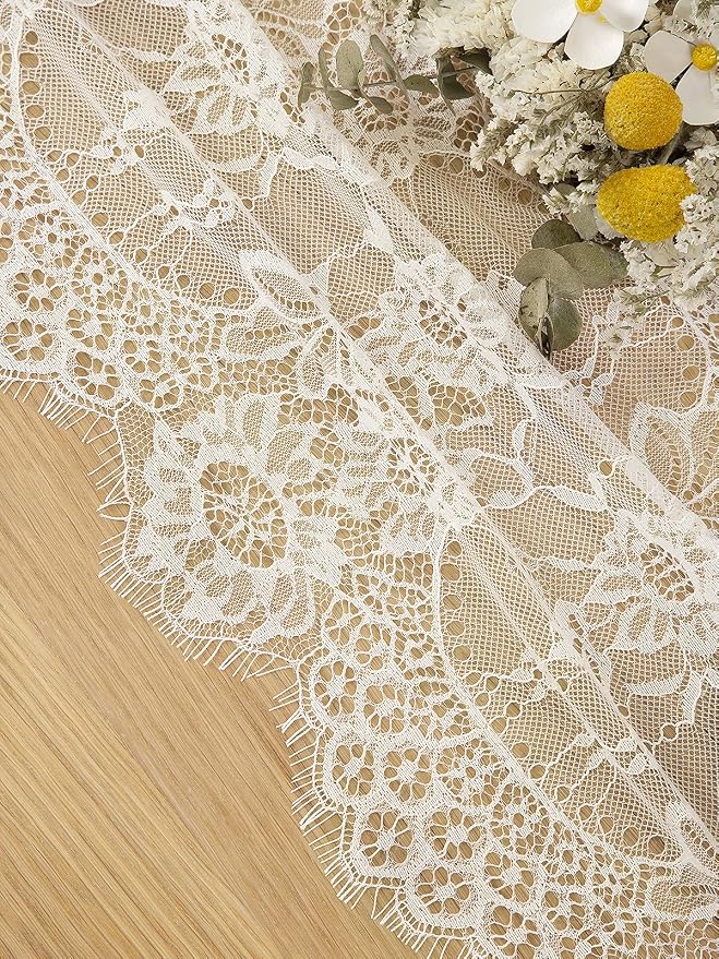 LuoluoHouse Rustic Ivory Wedding Tablecloths Lace Chic Rectangular - Image 7