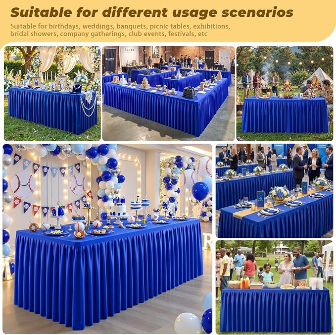 Royal Blue Polyester Table Cloths for Rectangle 4 Foot Tables, 1 Pack Wrinkle Free Tablecloths Stretchy Banquet Ruffle Fitted Table Cover Desk Skirt for Parties Wedding Birthday Baby Shower - Image 9