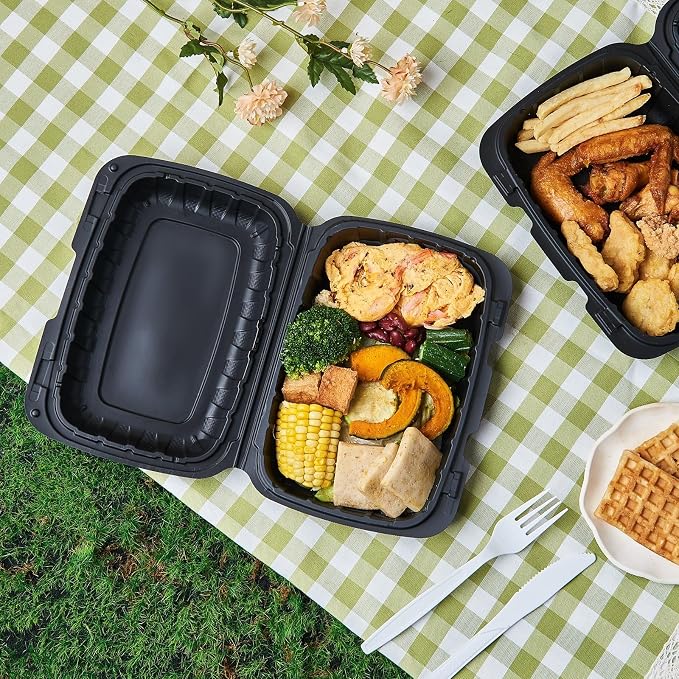 Jaluxing 9X6 1-Compartment 50-Pack Plastic Clamshell Containers Food To Go Box Heavy Duty Disposable Hinged With Secure Snap Lid (Formerly FULING) - Image 7