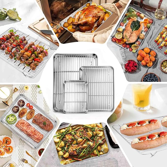 Homikit Baking Sheet with Wire Rack Set (3 Pans + 3 Racks), 16/12/9 Inches | Stainless Steel Sheet Pans with Cooling Racks for Oven, Heavy Duty Metal Cookie Bacon Baking Trays Non Toxic, Dishwasher Safe - Image 9