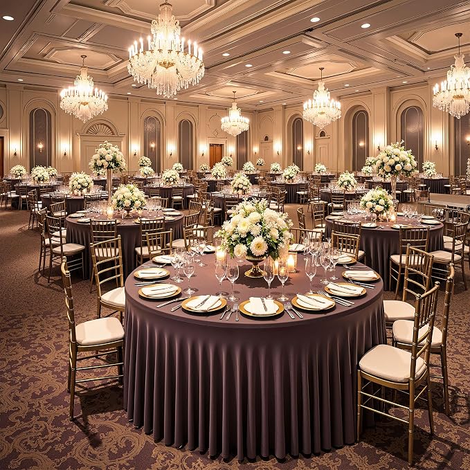 6 Pack Brown Spandex Round Tablecloths for 60 inch Table, Wrinkle Free Stretchy 120inch Fitted 5FT Round Table Cover Cloths with Skirt for Wedding Party Dining Banquet - Image 8