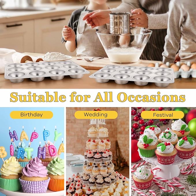 Homikit Stainless Steel Muffin Cupcake Pans 12-Cup, Non Toxic, Easy Release | 3PCS Nonstick Muffins Baking Tins Set, 13.8x10.4 Inch Metal Egg Bites Tray, Standard Size, Heavy Duty, Oven & Dishwasher Safe - Image 9