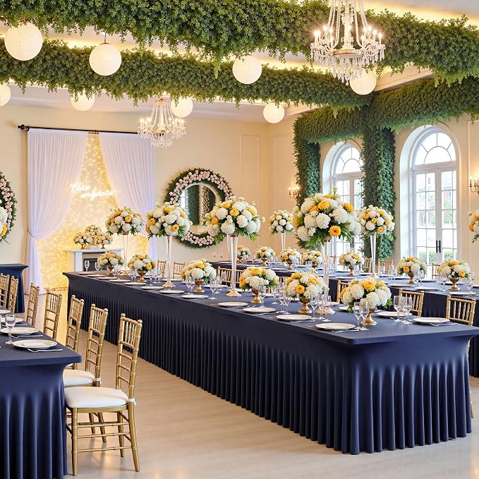 CO-AVE 6pk Navy Blue Spandex Tablecloths 6ft for Rectangle Tables, Wrinkle Free Classy Table Skirt Stretchy Fitted Table Cloths Covers 6 Foot for Weddings Birthday Party Events Banquette Baby Shower - Image 7