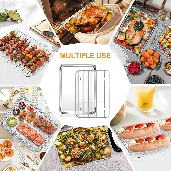 Homikit Quarter Sheet Pan with Wire Cooling Rack (1 Pan+1 Rack), Nonstick | 10x12 Inch Stainless Steel Baking Sheet with Rack, Small Cookie Pans for Toaster Oven, Metal Bacon Tray Dishwasher Safe - Image 9