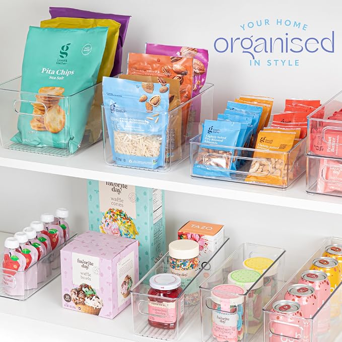 Plastic Food Storage Clear Container Bin with Handles for Organizing Kitchen, Pantry, Refrigerator, Freezer, Pantry, Cabinet, Closet, Bathroom. 14”x4”x4” - Image 8