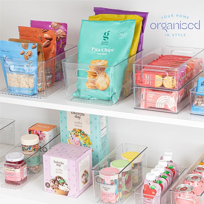 Plastic Food Storage 2 Pack Clear Container Bin with Handles for Organizing Kitchen, Pantry, Refrigerator, Freezer, Pantry, Cabinet, Closet, Bathroom. 10”x4”x5” - Image 7