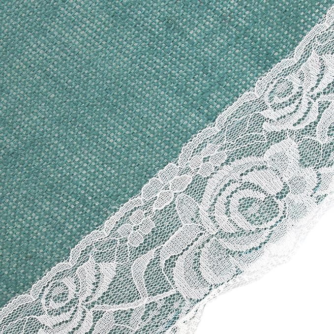 BambooMN Steel Blue 15" x 88" Vintage Lace Burlap Table Runner for Rustic Wedding Bridal Shower Bachelorette Graduation Party Table Home Decor Decorations, 1 Pieces - Image 3