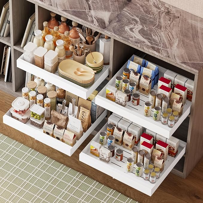 2-Pack Pull-Out Cabinet Organizer with Expandable - Spice Rack Organizer for Cabinet & Slide-Out Drawers for Kitchen Cabinets,Adjustable Width 11.8"-19.7"White by FAVSH