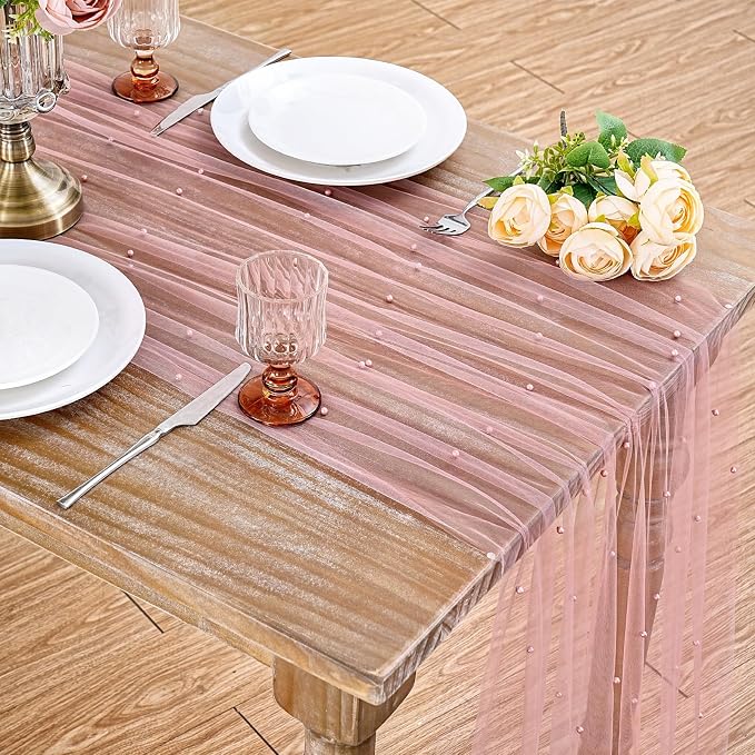 Pearl Table Runner Wedding Decor 10ft Pearl Table Cloth 29x120 Inch Tulle - Image 7
