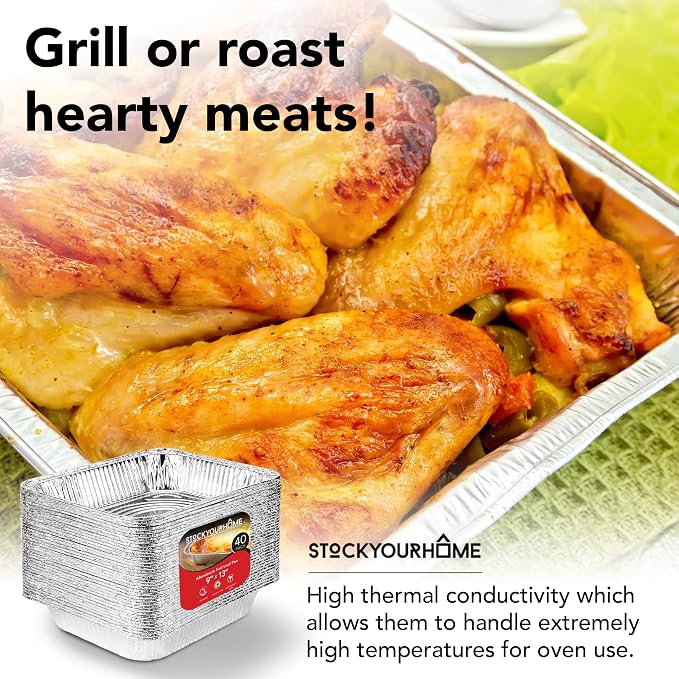 Stock Your Home 9x13 Aluminum Pans (40 Pack) - Disposable and Recyclable Foil Trays - Half Size Steam Table Deep Pans - Tin Foils for Cooking, Heating, Storing, Prepping Food - Image 7