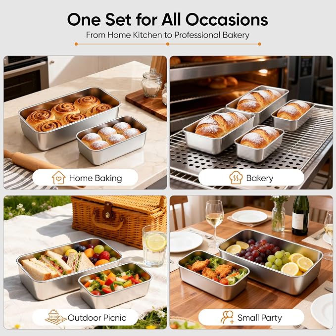 LIANYU Loaf Pan Set, 9x5Inch Bread Pans & 6.3x3.5Inch Mini Bread Baking Pan | 8 Pack Stainless Steel Bread Loaf Pans for Meatloaf Cake, Healthy & Non Toxic, Dishwasher Safe, 4 Medium Pans + 4 Small Pans - Image 8