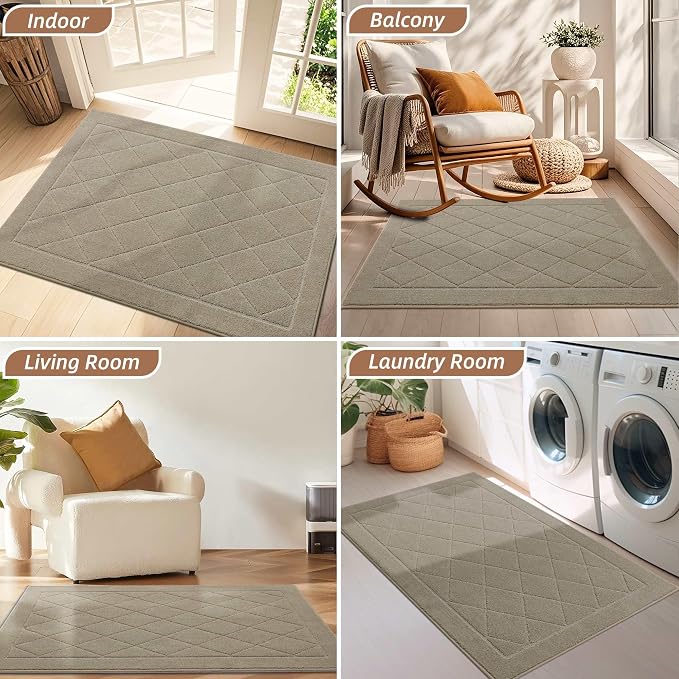 BEQHAUSE Dirt Trapper Door Mat 24" x 36", Doormat Non-Slip, Beige - Image 8