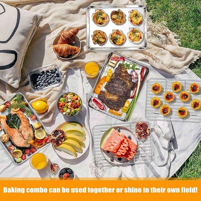 Homikit Mini Baking Sheet with Wire Rack for Toaster Oven (1 Pan+1 Rack) | 9x7 Inch Stainless Steel Baking Pan with Cooling Rack Set, Metal Cookie Sheets, Small Bacon Tray, Nonstick, Dishwasher Safe - Image 9