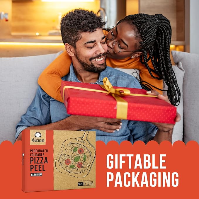 Chef Pomodoro Perforated Aluminum Pizza Peel 12x14 in Foldable Wood Handle | Metal Pizza Peel with Holes for Easy Release, Folds Flat for Storage, Great for Homemade Pizza & Artisan Bread - Image 7