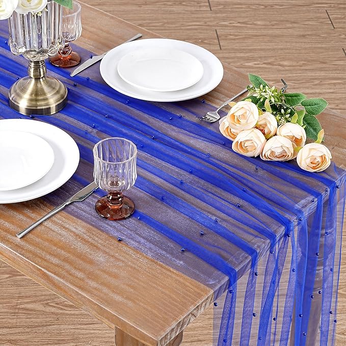 Pearl Gauze Table Runner Tulle Fabric Dark Blue 10ft Wedding Veil Seasonal - Image 6