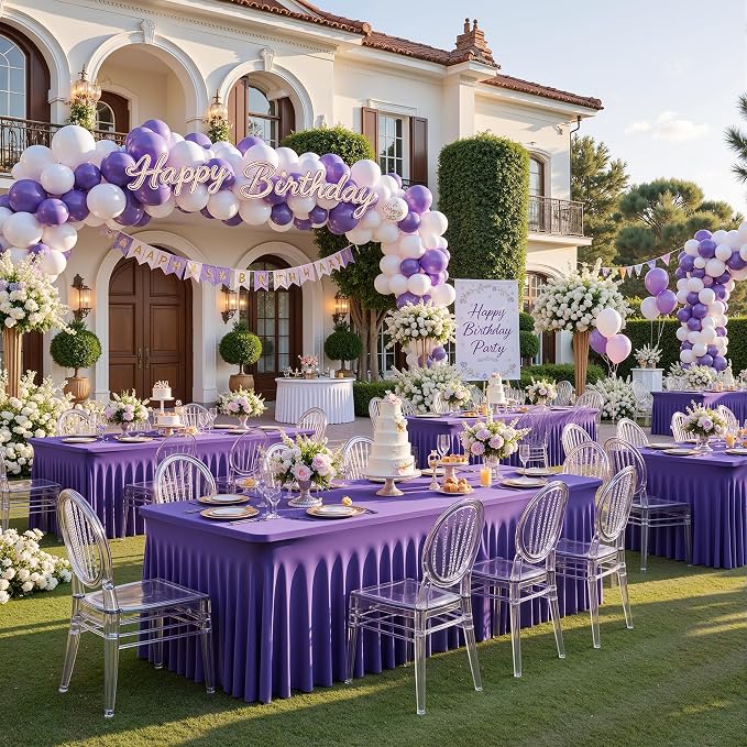 CO-AVE 2pack Purple Spandex Tablecloths 8ft for Rectangle Tables, Wrinkle Free Classy Table Skirt Stretchy 8 Foot Fitted Table Cloths Covers for Weddings Birthday Party Events Banquette Baby Shower - Image 8