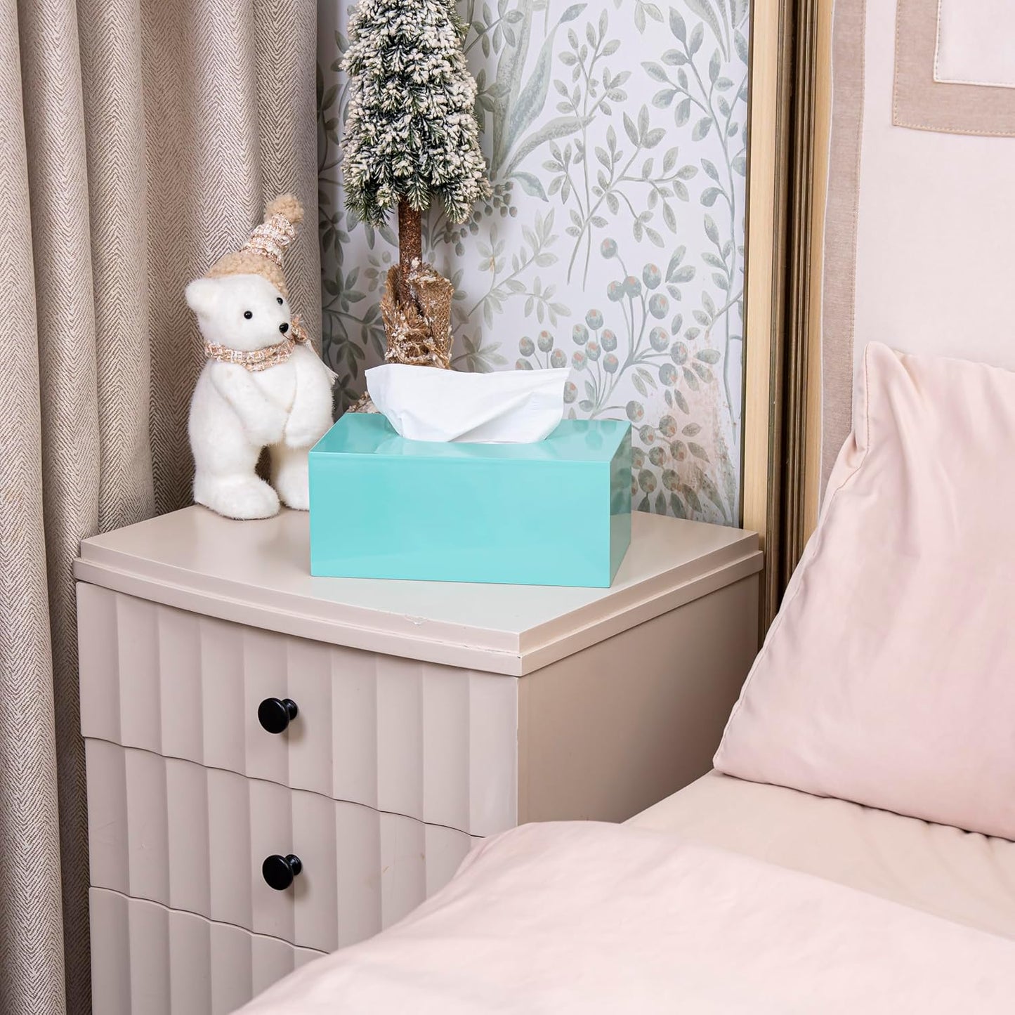 PEMAR Rectangular Lacquer Tissue Box, Handmade Rectangle Tissue Holder Decorative Napkin Dispenser Organizer Rustic Farmhouse Vintage Decor (Aqua)