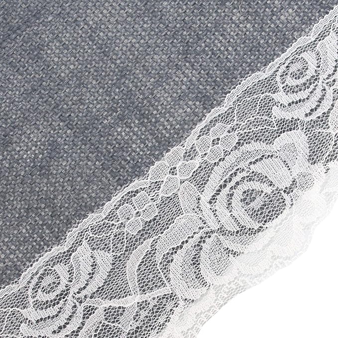 BambooMN Grey 15" x 88" Vintage Lace Burlap Table Runner for Rustic Wedding Bridal Shower Bachelorette Graduation Party Table Home Decor Decorations, 10 Pieces - Image 3