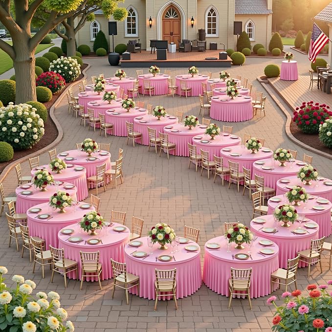 8 Pack Baby Pink Spandex Round Tablecloths for 72 inch Table, Wrinkle Free 132inch Stretchy Fitted 6FT Round Table Cloths Cover with Skirt for Wedding Party Dining Banquet Events - Image 8