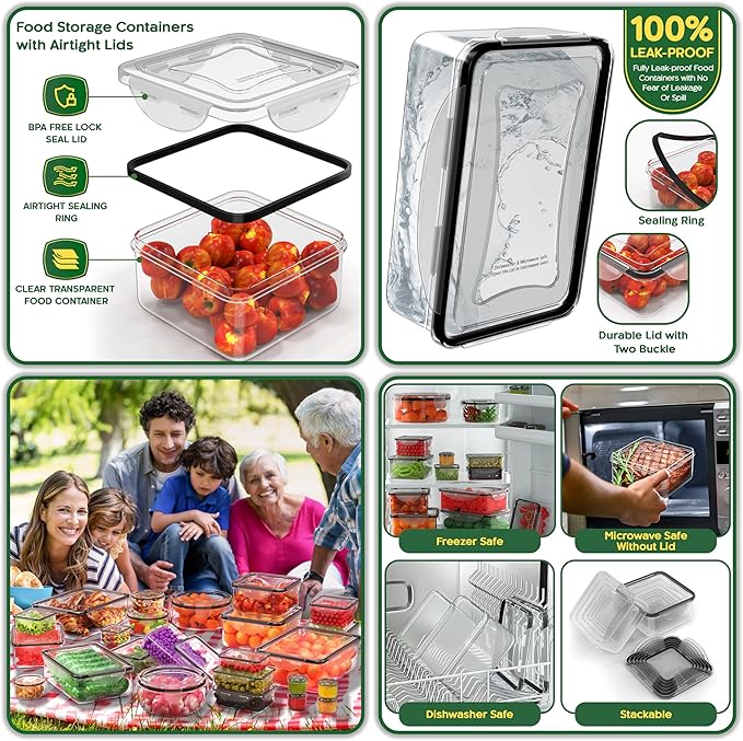 RockBerry 66 Pcs Food Storage Containers with Lids Airtight, Total 19075ML | Stackable Kitchen Bowls Set(31 Containers,31 Lids) BPA Free Leak Proof Plastic Boxes for Pantry Organization, Microwave safe - Image 7