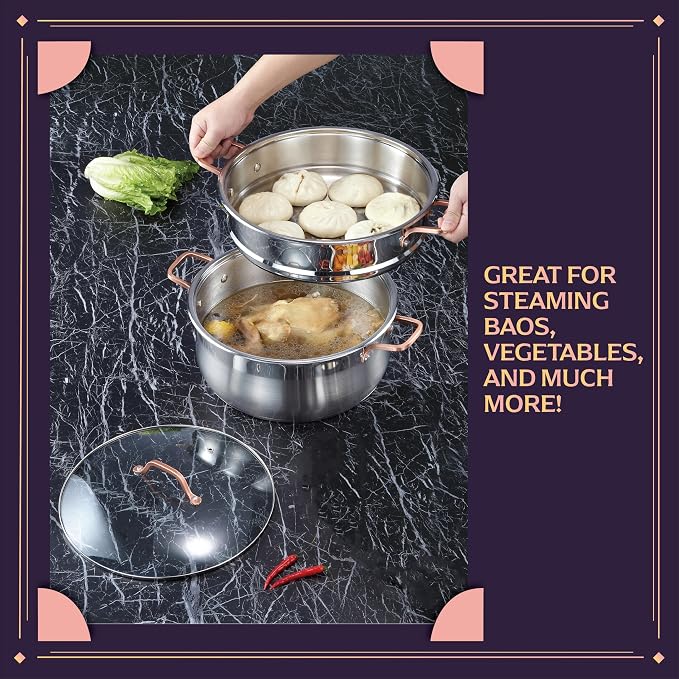 CONCORD Premium Stainless Steel 2 Tier Steamer w/Rose Gold Handles 22 cm - Image 6