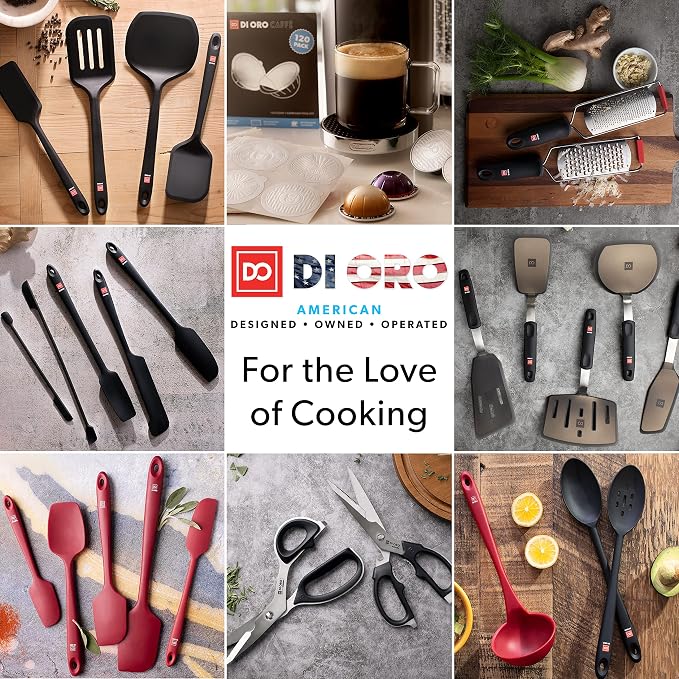 DI ORO 11-Piece Silicone Kitchen Set - 600°F Nonstick Heat-Resistant Utensils - 3 Turners, 5 Seamless Spatulas, 2 Spoons, 1 Ladle - Tools for Cooking & Baking - Dishwasher Safe, Easy to Clean (Black) - Image 9