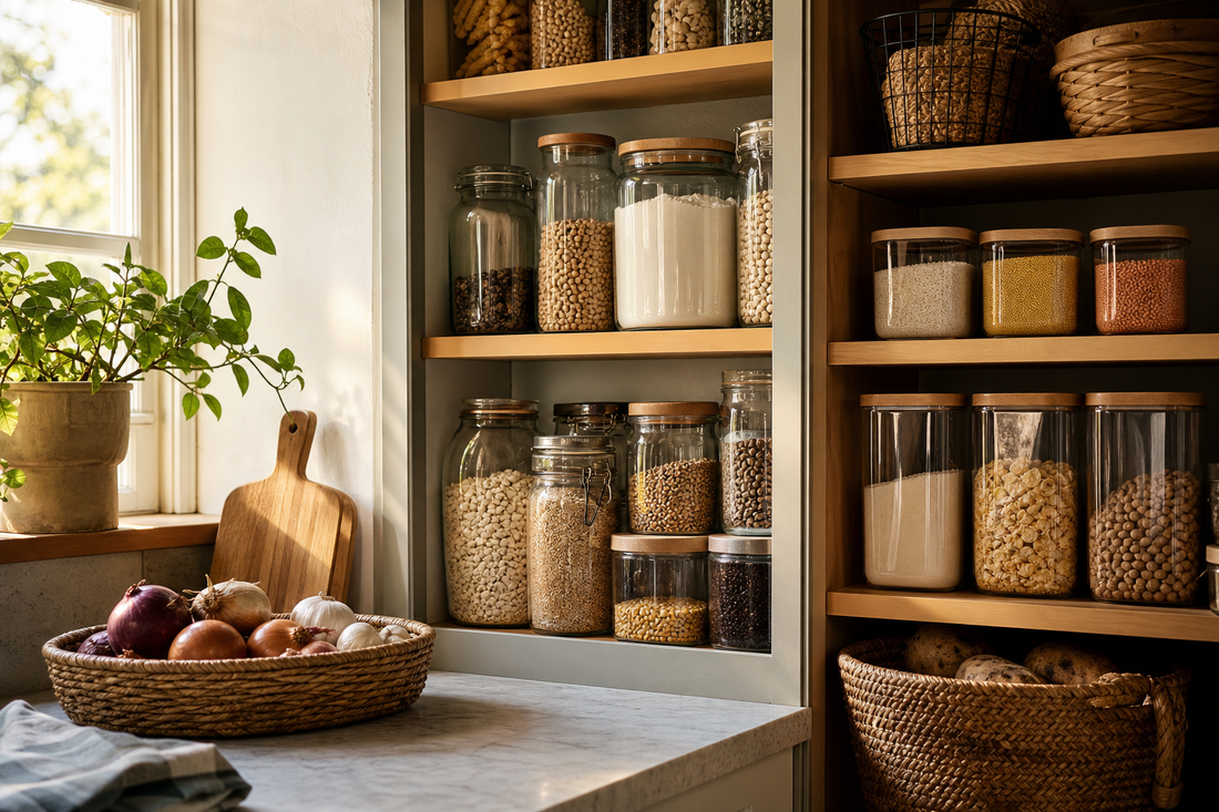 Unbranded repeatable routine scene featuring practical ingredient organization