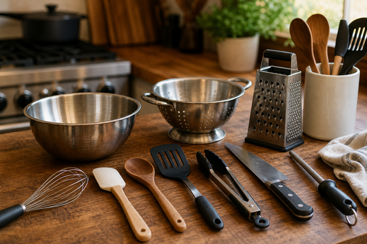 Unbranded close editorial detail featuring practical kitchen tools
