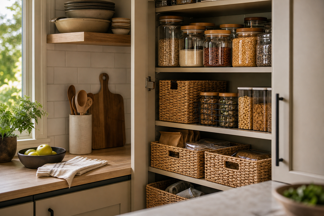 Unbranded organized spatial layout featuring practical kitchen storage
