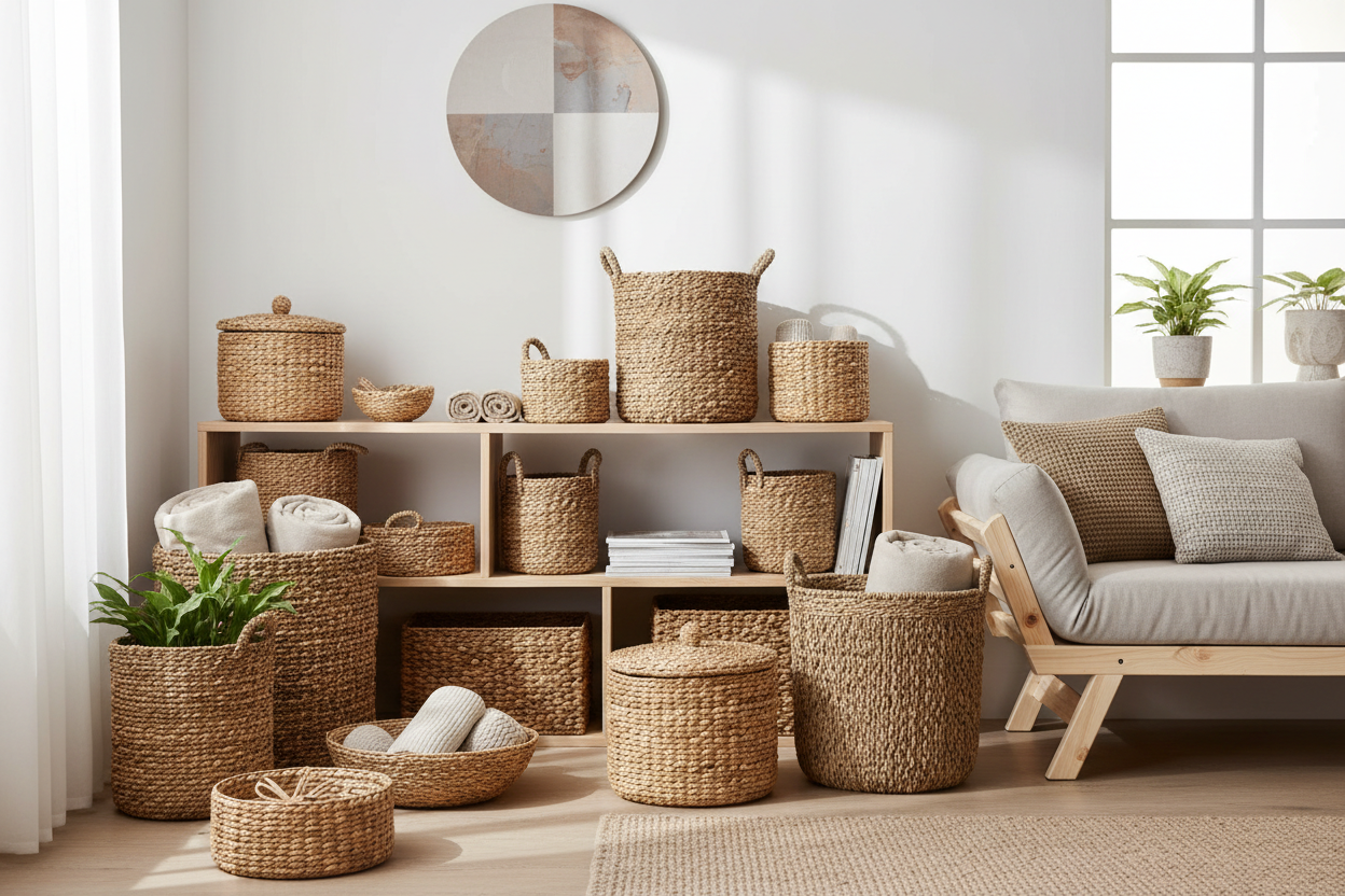 Decorative storage baskets - woven baskets, wire bins, and stylish home organization containers