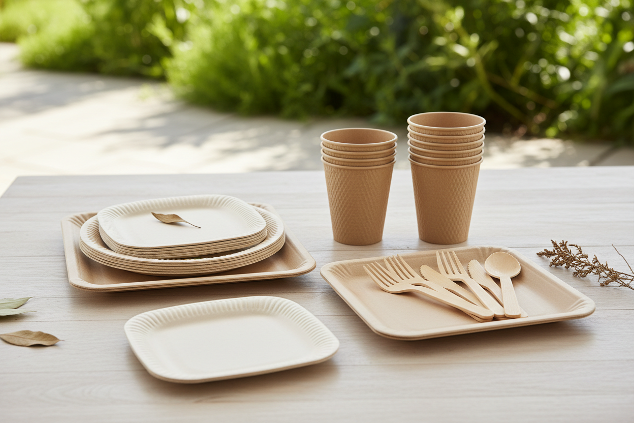Disposable products and single-use items - paper plates, plastic cutlery, food containers, and party disposables
