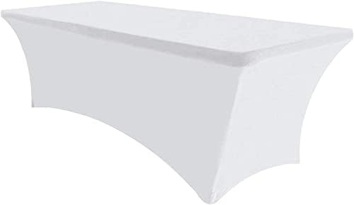MDS® Pack of 15 Spandex Tablecloth 8FT Tight Fitted Stretch Table Cover – Washable Wrinkle-Free Reusable Elastic Patio Tablecloth for Wedding, Party, Banquet, Trade Show, Event Décor - White by MDS