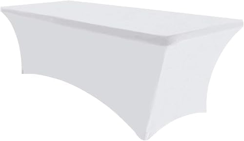 MDS® Pack of 2 Spandex Tablecloth 4FT Tight Fitted Stretch Table Cover – Washable Wrinkle-Free Reusable Elastic Patio Tablecloth for Wedding, Party, Banquet, Trade Show, Event Décor - White by MDS