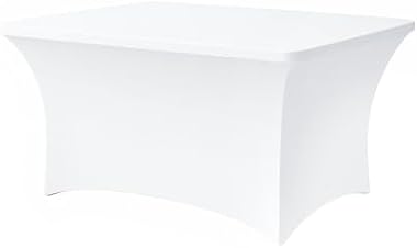 4FT White Table Cloth, Fitted Stretch Rectangle Spandex Tablecloth by Lemict