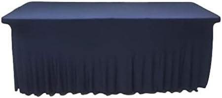 Polyester Tablecloth Trade Show Table Cover 4ft/5ft/6ft/8ft With Ruffle Table Skirt One-Piece For Rectangle Tables, Washable Spandex Table Protector For Party, Wedding, Cocktail, Banquet, Festival by hapygasmAZ