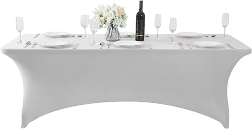 MDS® Pack of 2 Spandex Tablecloth 4FT Tight Fitted Stretch Table Cover – Washable Wrinkle-Free Reusable Elastic Patio Tablecloth for Wedding, Party, Banquet, Trade Show, Event Décor - Light Grey - Image 3