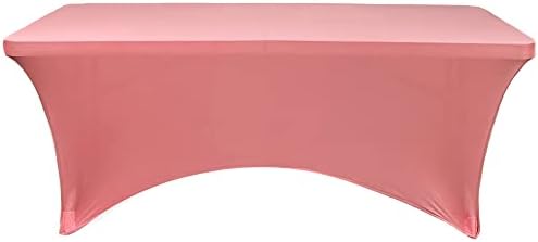 YOUR CHAIR COVERS - 8ft Coral Rectangular Spandex Table Covers Fitted Tablecloth Wedding Event Patio Decorations Elastic Fabric Stretch for Folding Table - Image 2